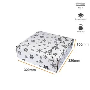 Biały karton świąteczny 320x320x100 3W 490g śnieżynki