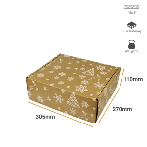 Pudełko świąteczne 305x270x110 3W 460g śnieżynki
